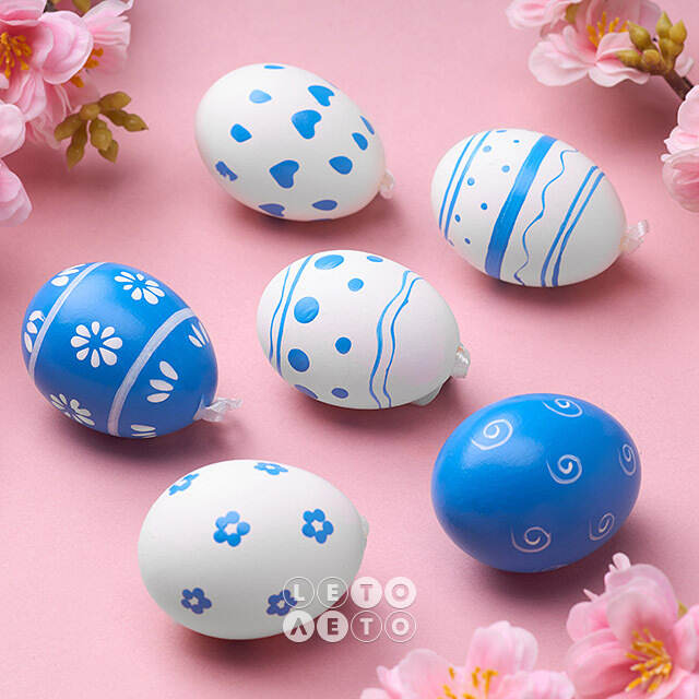 Пасхальные подвески Яйца - Blue Easter 6 см, 6 шт, натуральные Breitner