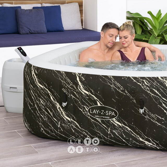 Надувной бассейн-джакузи Lay-Z-Spa: Hollywood Luxe 180*180*66 см, аэромассаж, теплосберегающий тент, подсветка Bestway
