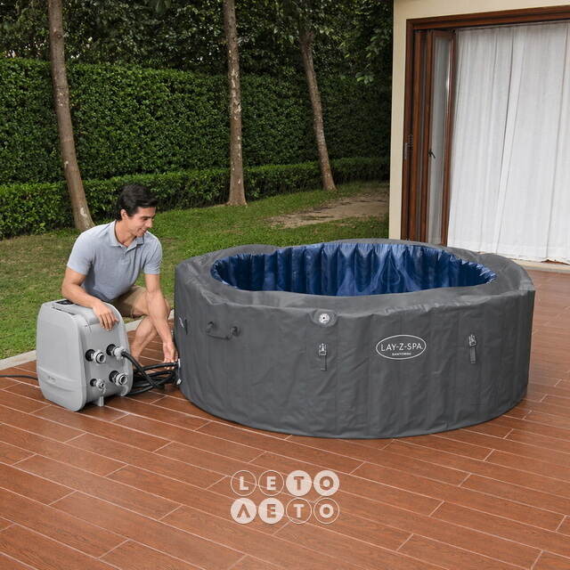 Надувной спа-бассейн 216*80 см 6001T Bestway Santorini Smart HydroJet Pro (Бествей Санторини Смарт Гидроджет Про), теплосберегающий тент, подсветка Bestway (Бествей)