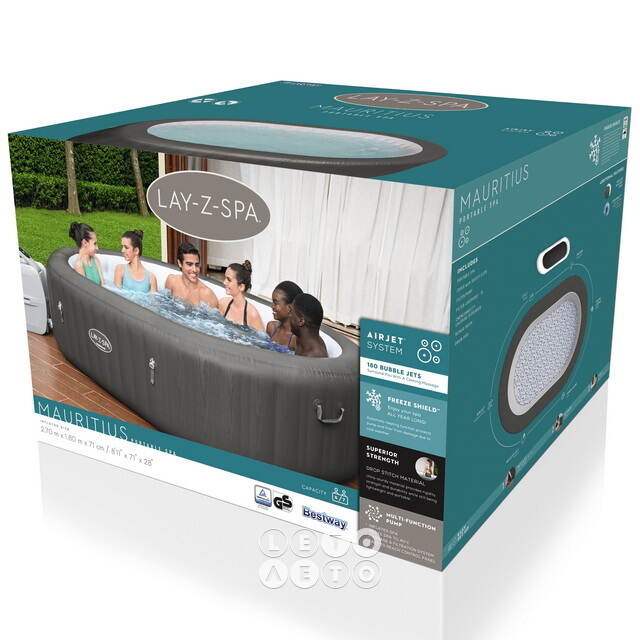 Надувной овальный бассейн-джакузи Lay-Z-Spa: Mauritius 270*180*71 см, аэромассаж, теплосберегающий тент Bestway