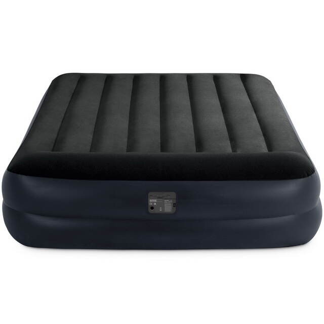 Надувная кровать с насосом Pillow Rest 152*203*42 см темно-синяя с синим INTEX