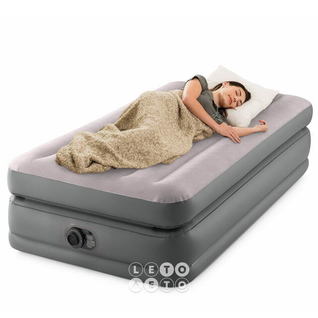 Надувная кровать с насосом Prime Comfort Twin, 99*191*51 см, серая INTEX
