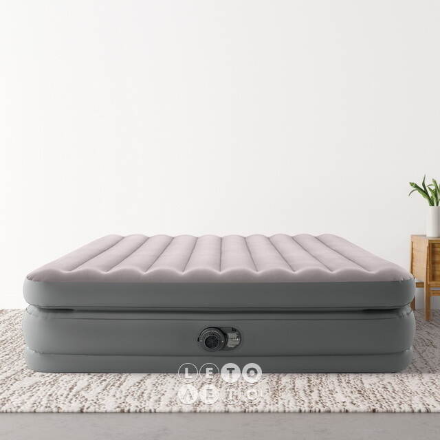 Надувная кровать с насосом Prime Comfort Queen, 152*203*51 см, серая INTEX