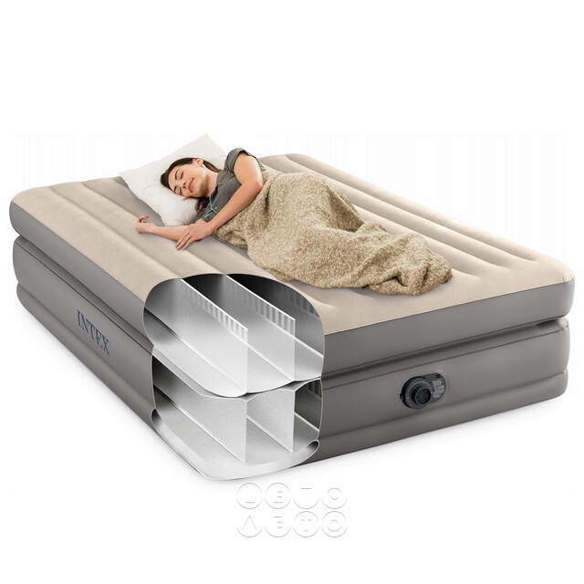 Надувная кровать с насосом Prime Comfort Queen, 152*203*51 см, бежевая INTEX