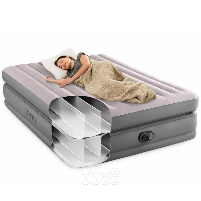Надувная кровать с насосом Prime Comfort Queen, 152*203*51 см, серая INTEX