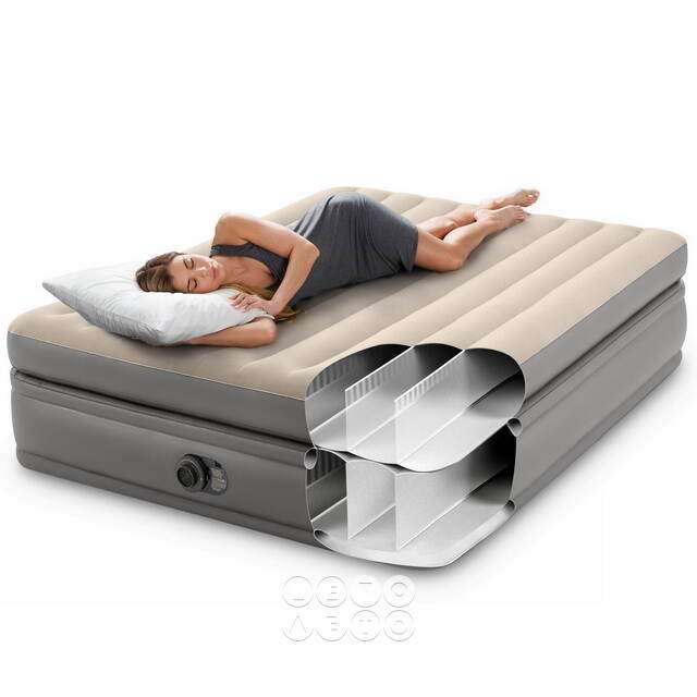 Надувная кровать с насосом Prime Comfort Queen, 152*203*51 см, бежевая INTEX