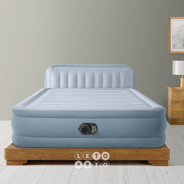 Надувная кровать с насосом Queen Plush 152*236*86 см INTEX