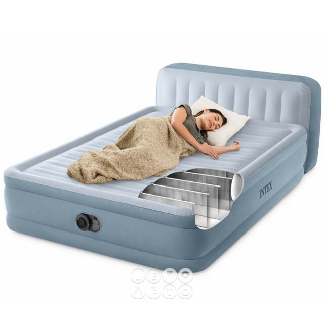 Надувная кровать с насосом Queen Plush 152*236*86 см INTEX