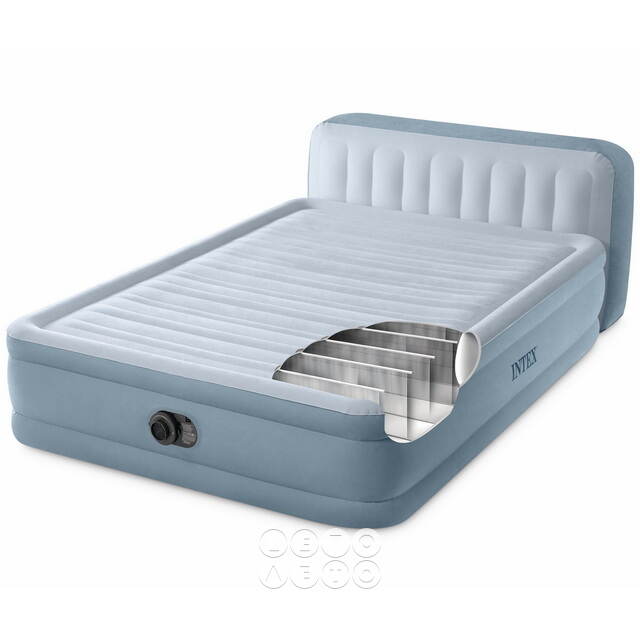 Надувная кровать с насосом Queen Plush 152*236*86 см INTEX