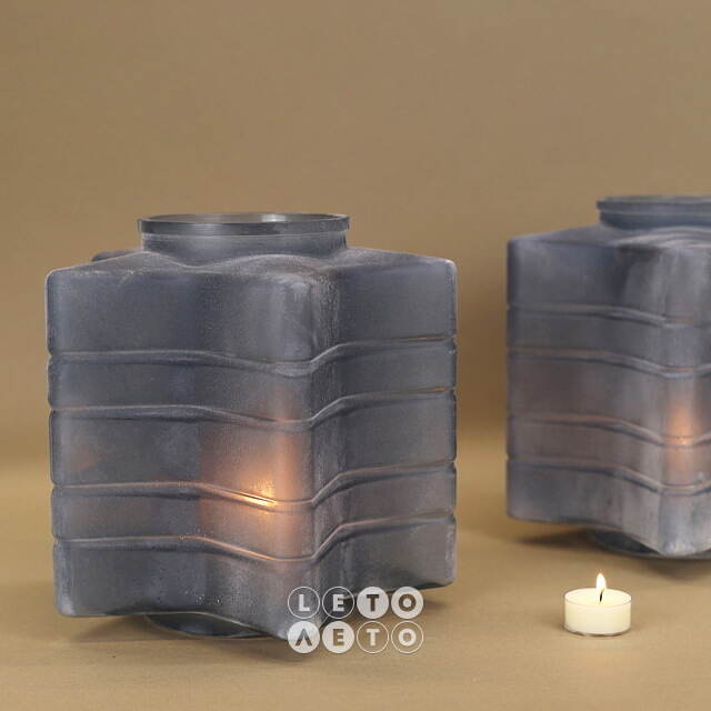 Стеклянный подсвечник Blue Frosty 23 см Kaemingk