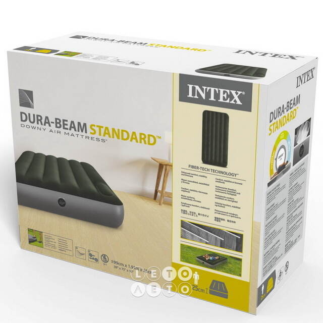 Надувной матрас Downy 99*191*25 см, со встроенным ножным насосом INTEX 64761 INTEX