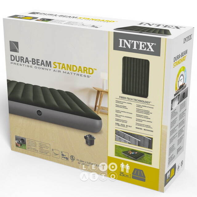 Надувной матрас с насосом Prestige Downy 152*203*25 см INTEX