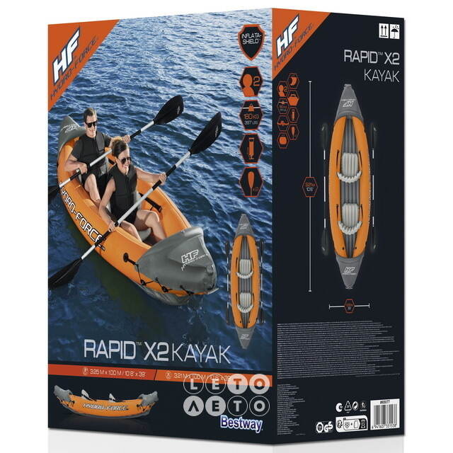 Надувная байдарка Rapid-X2 двухместная 321*100 см + насос и весла Bestway