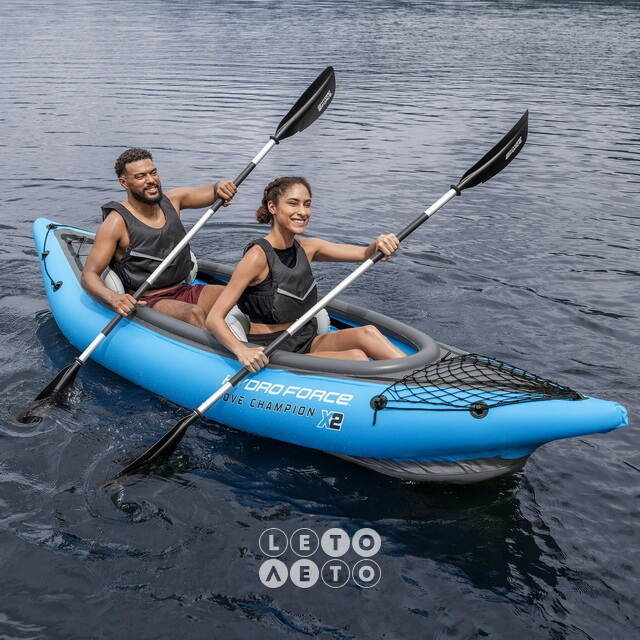 Надувная байдарка Champion-X2 (Чемпион -Икс2) двухместная 331*88 см + насос и весла Bestway (Бествей)