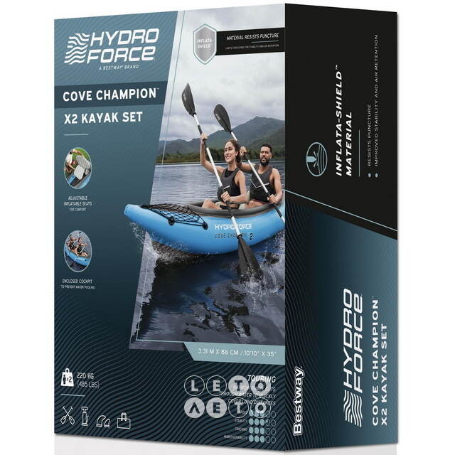 Надувная байдарка Champion-X2 (Чемпион -Икс2) двухместная 331*88 см + насос и весла Bestway (Бествей)