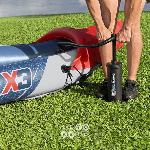 Надувная байдарка Rapid-X3 трехместная 381*100 см + насос и весла, серая Bestway