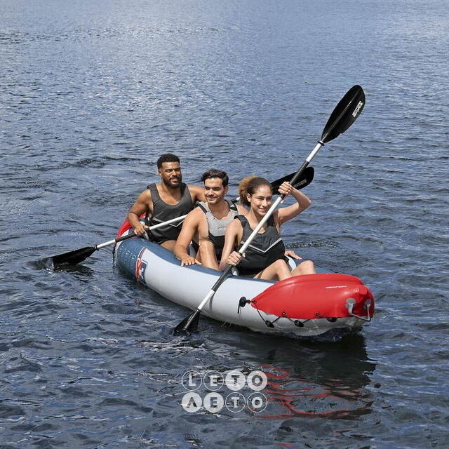 Надувная байдарка Rapid-X3 трехместная 381*100 см + насос и весла, серая Bestway
