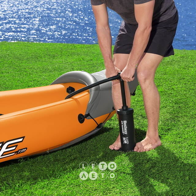 Надувная байдарка Rapid-X3 трехместная 381*100 см + насос и весла, оранжевая Bestway