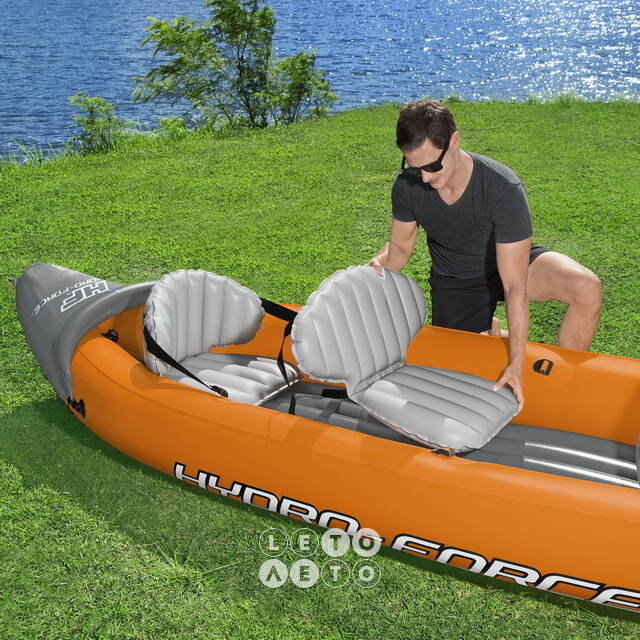 Надувная байдарка Rapid-X3 трехместная 381*100 см + насос и весла, оранжевая Bestway