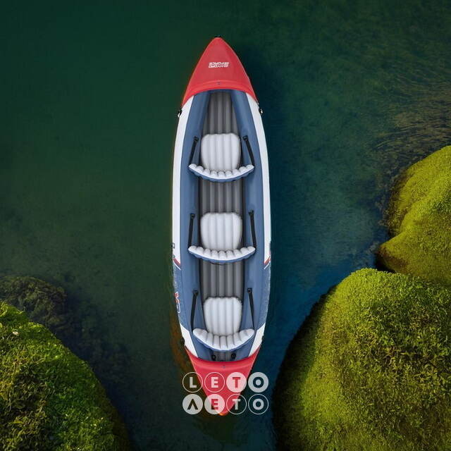 Надувная байдарка Rapid-X3 трехместная 381*100 см + насос и весла, серая Bestway