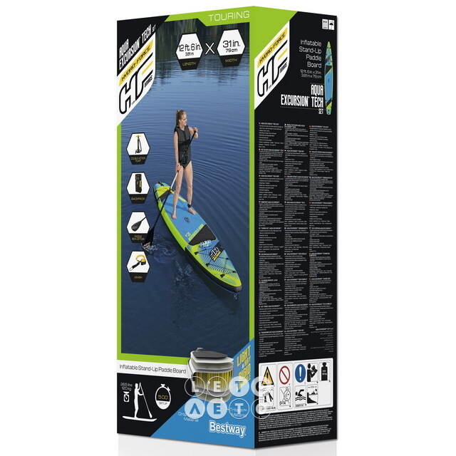 Надувной сап борд SUP Aqua Excursion Tech Set 381*79 см с аксессуарами Bestway