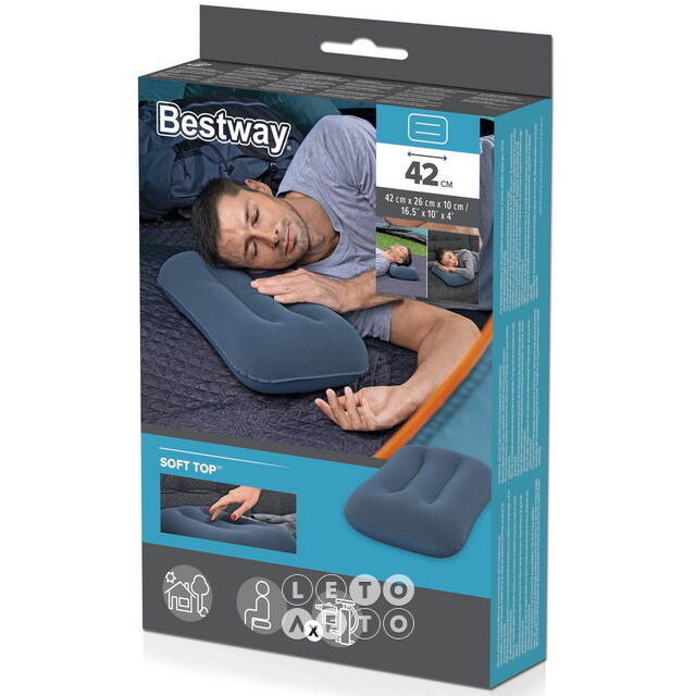 Надувная подушка 42*26*10 см синяя, флокированная Bestway (Бествей)