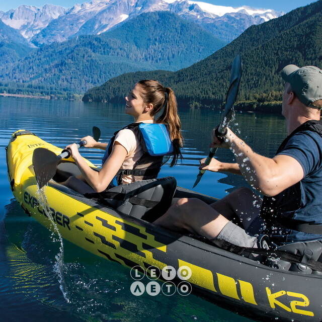 Надувная байдарка Explorer-К2 двухместная 312*91*51 см + насос и весла INTEX