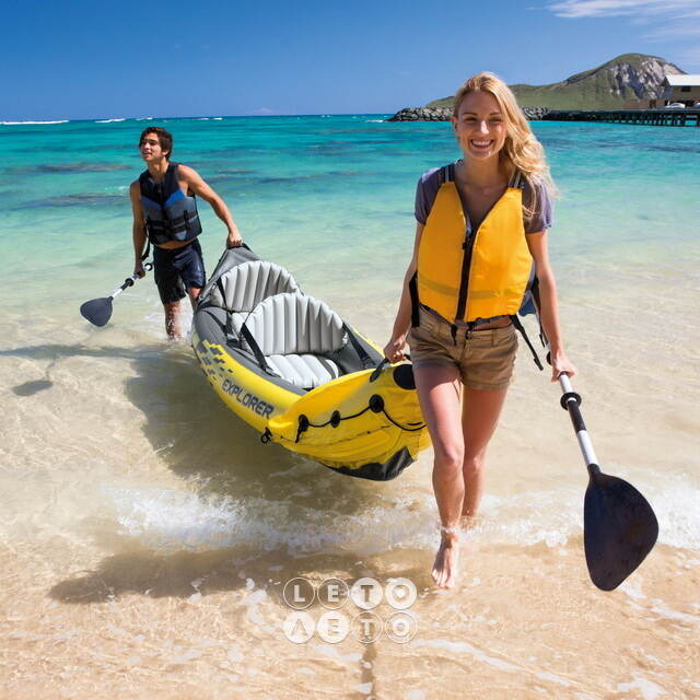 Надувная байдарка Explorer-К2 двухместная 312*91*51 см + насос и весла INTEX