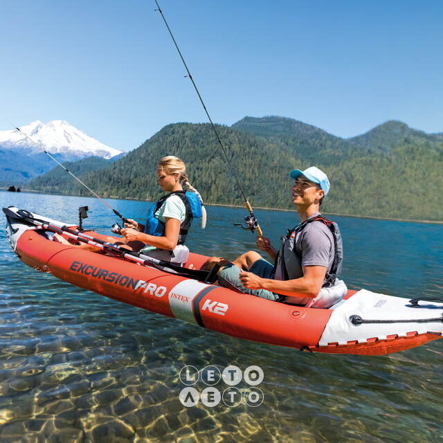 Надувная байдарка Excursion Pro двухместная 384*94*46 см + насос и вёсла INTEX