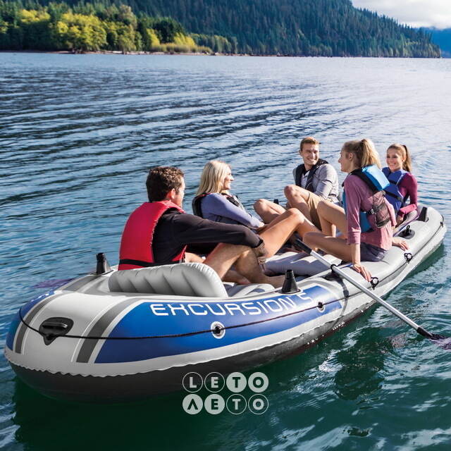 Надувная лодка Excursion-5-Set пятиместная 366*168*43 см + насос и весла INTEX