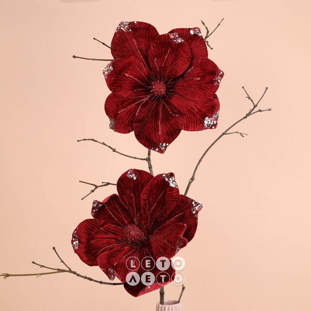 Искусственный цветок Магнолия Marsala Velvet 25 см, клипса Kaemingk