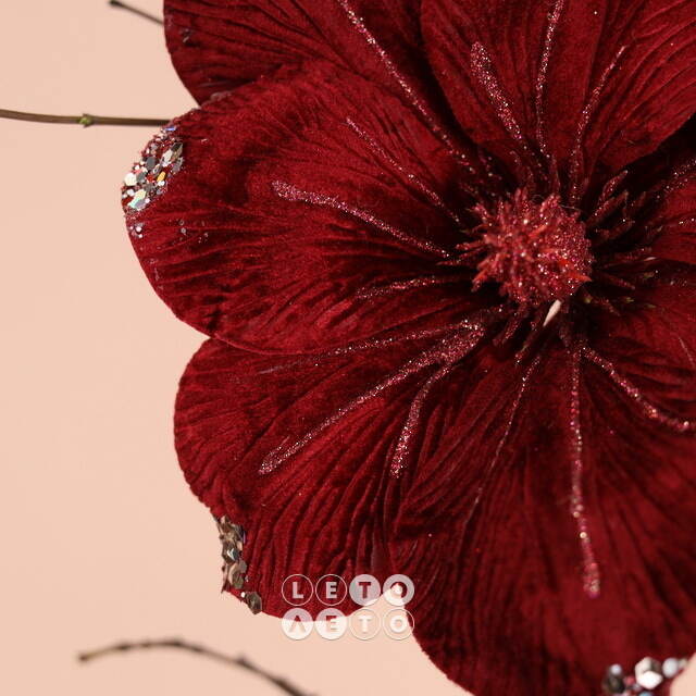 Искусственный цветок Магнолия Marsala Velvet 25 см, клипса Kaemingk