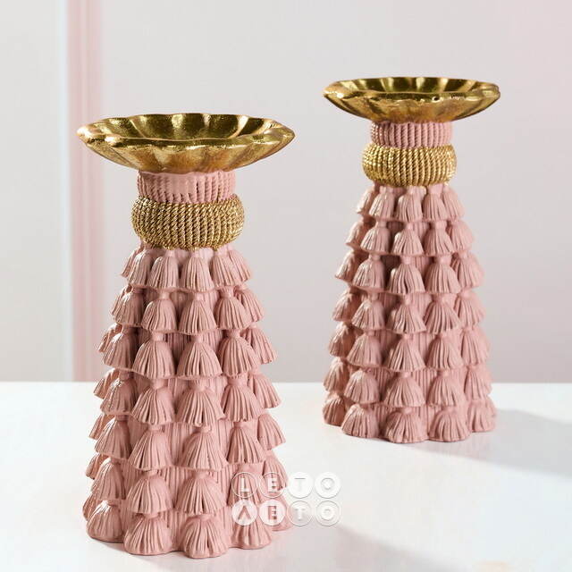 Декоративный подсвечник Tassel Roggero 15 см пудровый EDG (ЭДГ)