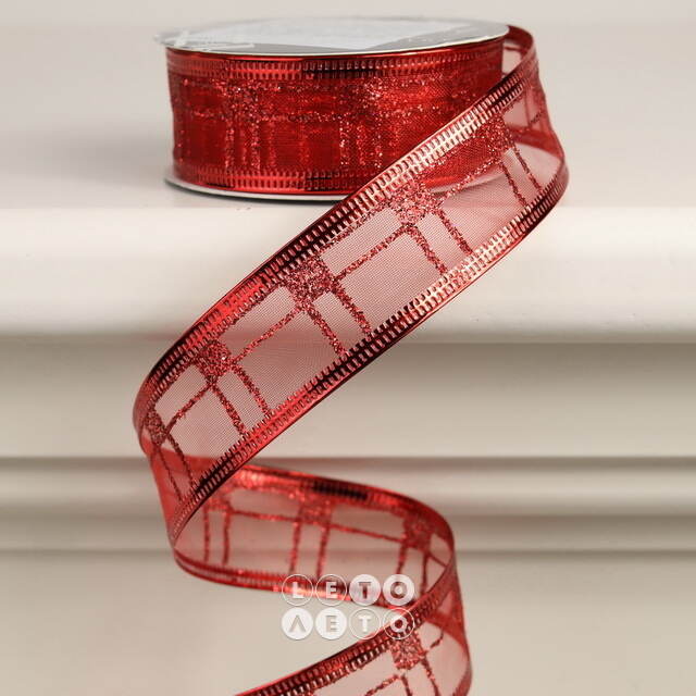 Декоративная лента Клеточка красная 270*2.5 см органза Koopman