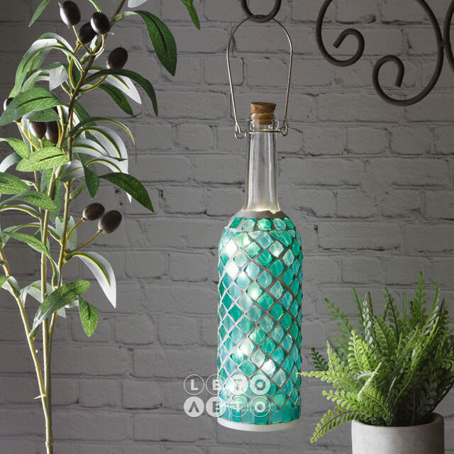 Светильник-бутылка Greek Turquoise 30 см на батарейках, стекло Kaemingk
