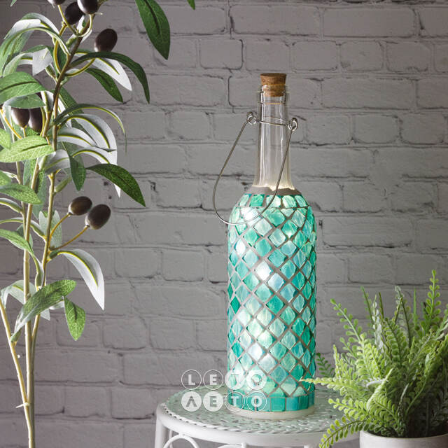 Светильник-бутылка Greek Turquoise 30 см на батарейках, стекло Kaemingk