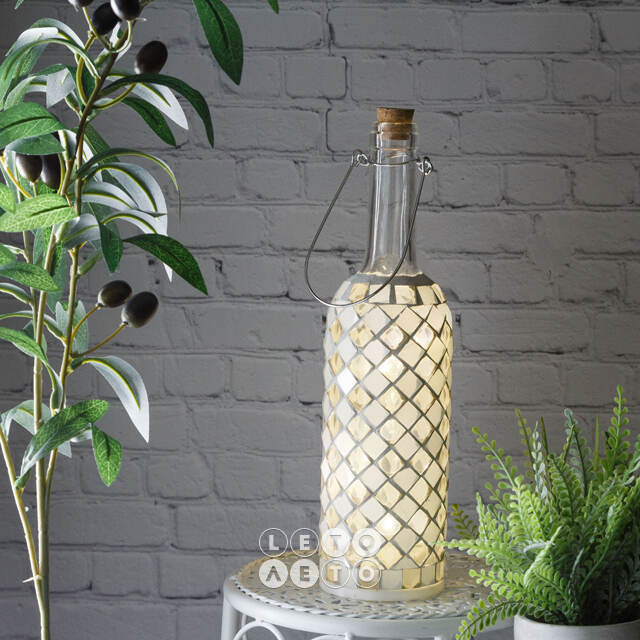 Светильник-бутылка Greek White 30 см на батарейках, стекло Kaemingk