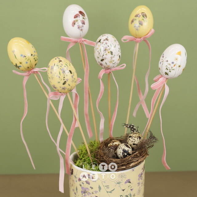 Пасхальные украшения Яйца на палочке Floral Easter 6 см, 6 шт Kaemingk