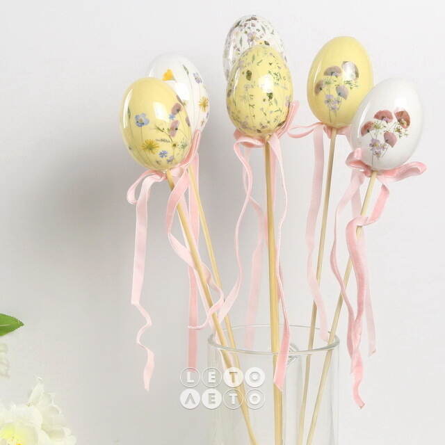 Пасхальные украшения Яйца на палочке Floral Easter 6 см, 6 шт Kaemingk