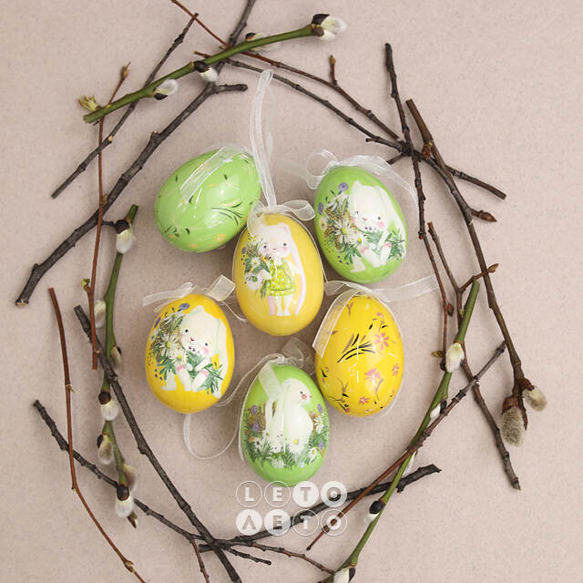 Пасхальные украшения Яйца Happy Sappy Easter 6 см, 6 шт, подвеска Kaemingk