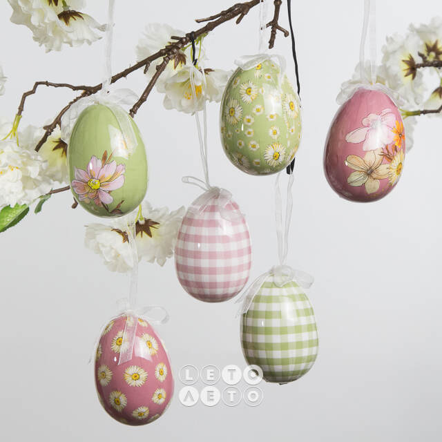 Пасхальные украшения Яйца Flower Easter 8 см, 6 шт, подвеска Kaemingk