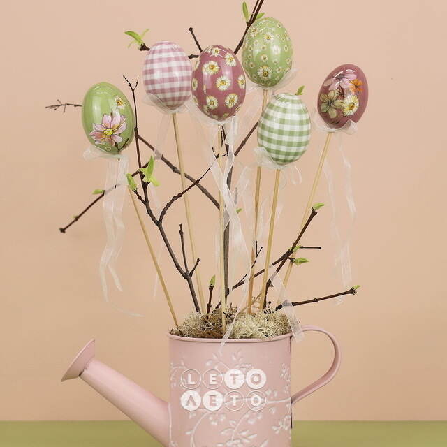 Пасхальные украшения Яйца на палочке Flower Easter 6 см, 6 шт Kaemingk