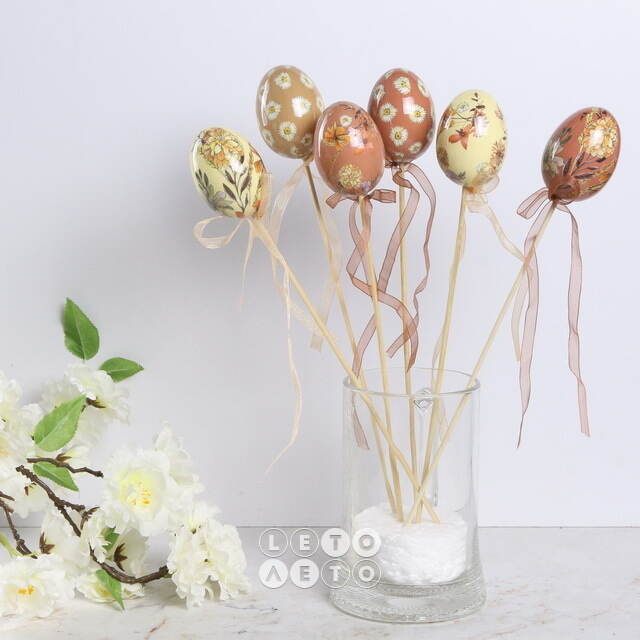 Пасхальные украшения Яйца на палочке Easter Etude 6 см, 6 шт Kaemingk