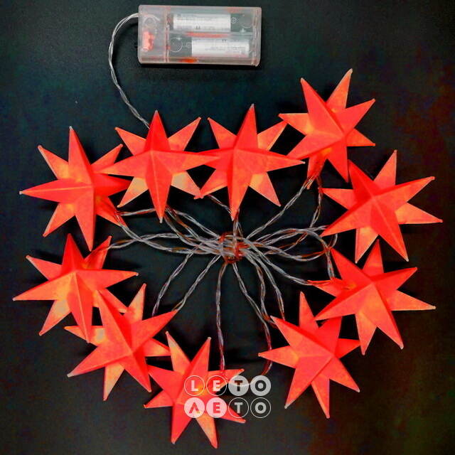 Светодиодная гирлянда Звезда: Red Riegel на батарейках, 10 теплых белых LED ламп, прозрачный ПВХ, IP20 Sigro