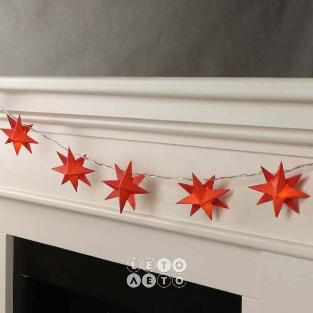 Светодиодная гирлянда Звезда: Red Riegel на батарейках, 10 теплых белых LED ламп, прозрачный ПВХ, IP20 Sigro