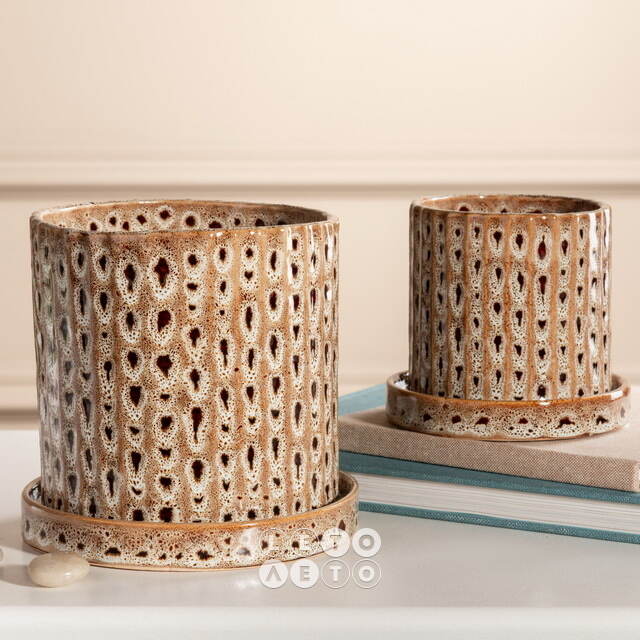 Набор декоративных кашпо Арес Людовичи с поддонами 9-13 см, 2 шт Kaemingk (Кейминг)
