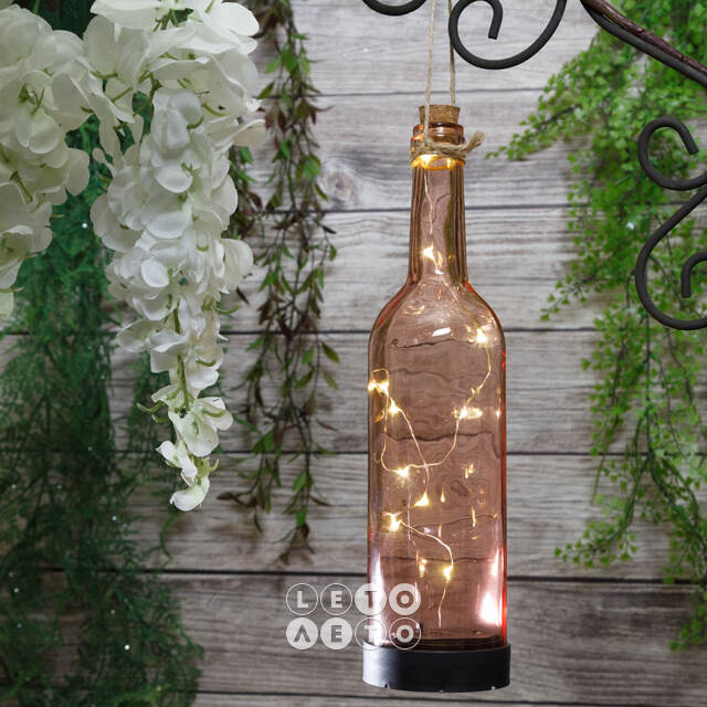 Садовый светильник - бутылка Solar Firefly на солнечной батарее 31 см, 10 теплых белых LED ламп, розовый, IP44 Kaemingk