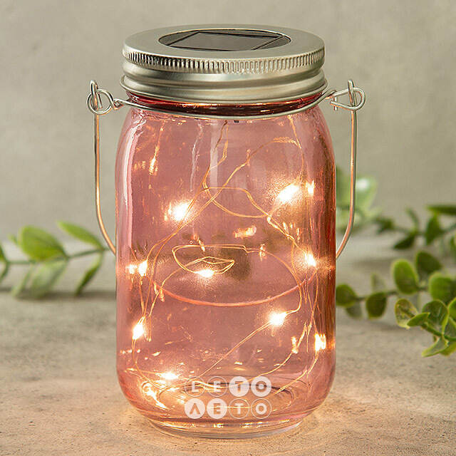 Подвесной солнечный светильник Банка Solar Fairy 14 см, 10 теплых белых LED ламп, розовый, IP44 Kaemingk