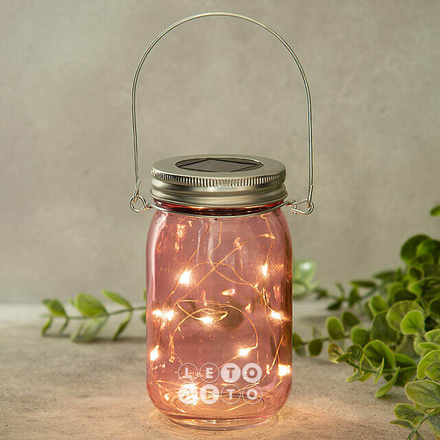 Подвесной солнечный светильник Банка Solar Fairy 14 см, 10 теплых белых LED ламп, розовый, IP44 Kaemingk