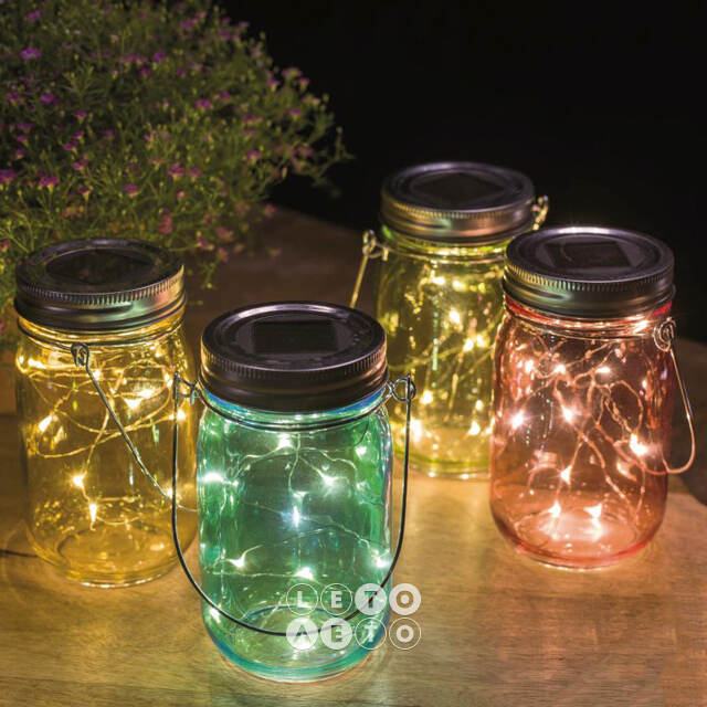Подвесной солнечный светильник Банка Solar Fairy 14 см, 10 теплых белых LED ламп, оливковый, IP44 Kaemingk
